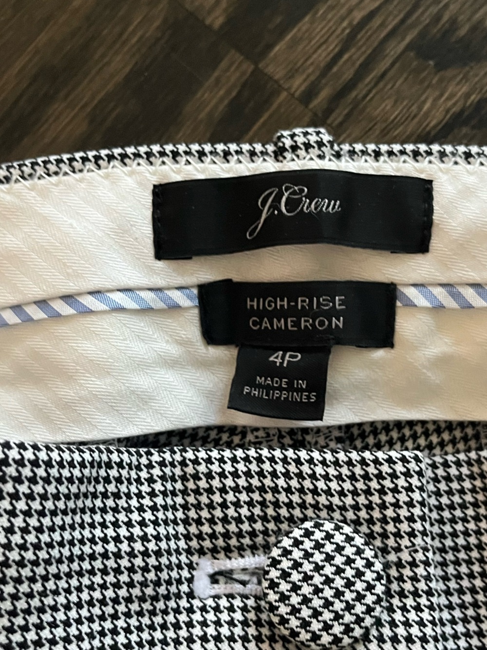 J. Crew Cameron Black White High Rise Houndstooth Cropped Pants Pockets Size 4P - Picture 3 of 10